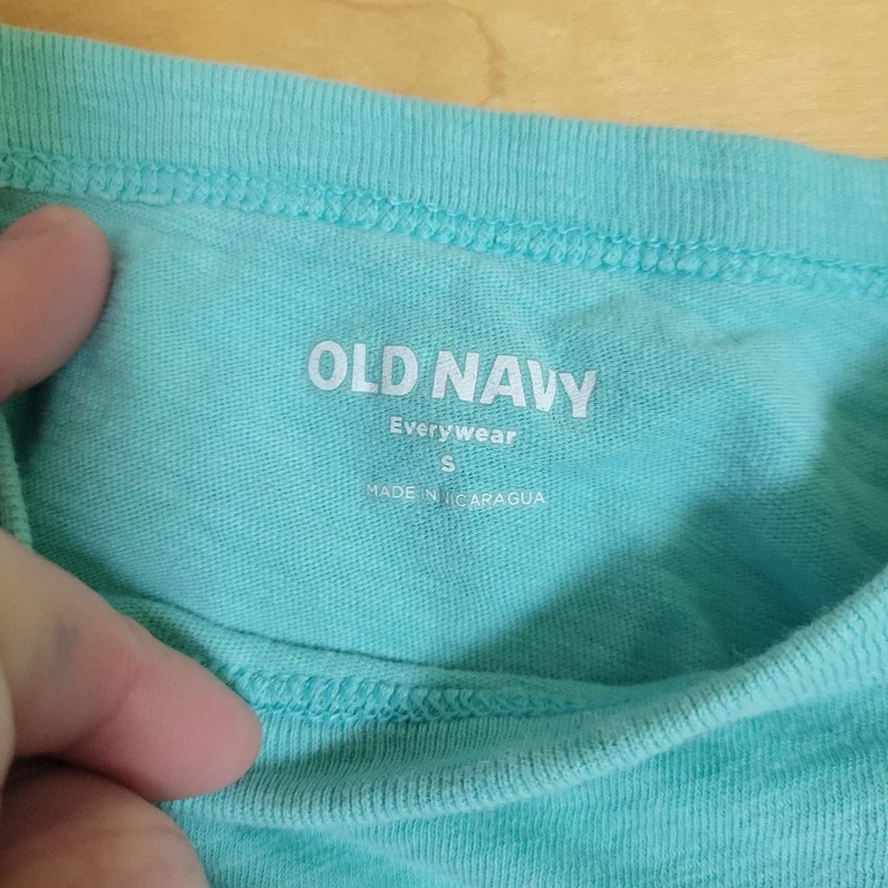 OLD NAVY Living the Good Life Tee Graphic Aqua Blue Small Casual Soft - Picture 4 of 5